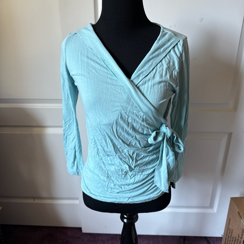 CAbi Light Blue Wrap Blouse